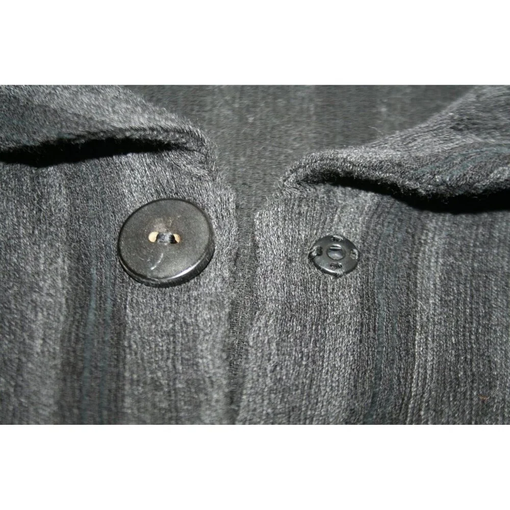 Su-Zen Wool Blend Cardigan Sweater Women L Black Gray Stripe Made in USA Artisan - Picture 5 of 9